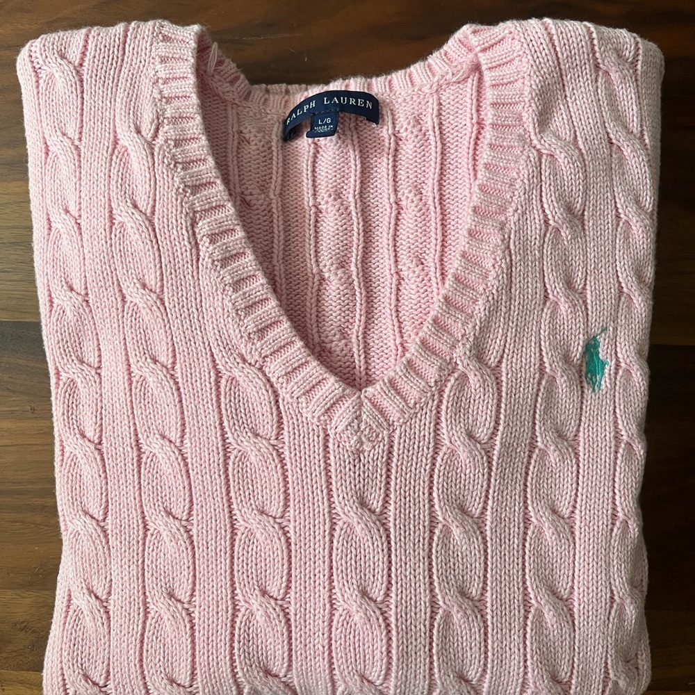 Ralph Lauren light pink v-neck cotton sweater